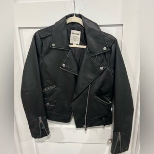 Garage Black Faux Leather Jacket with Silver Accents
